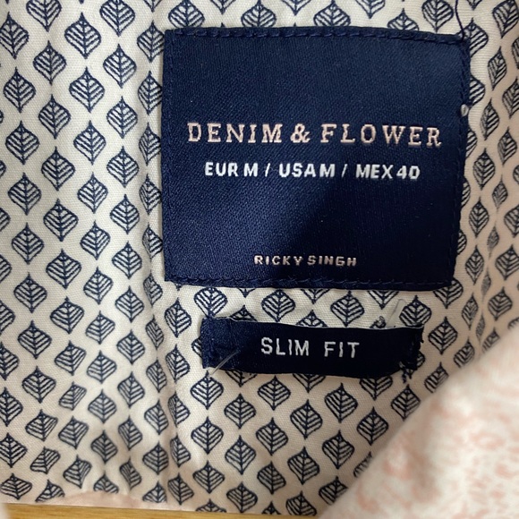 🔥Denim & flower men’s shorts sleeve button top - Picture 5 of 5